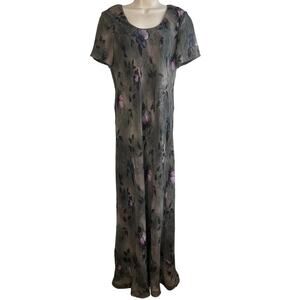 Casual Corner vintage Green Floral Maxi Stretch Dress 90s